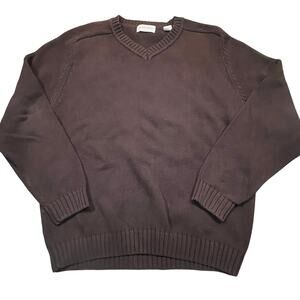 St. John’s Bay Mens Medium Brown V Neck Sweater Classic Grandpa Core‎ Cotton